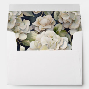 Elegant ivory pink green navy watercolor floral envelope