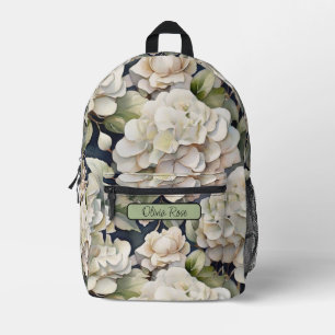 Elegant ivory pink green navy watercolor floral printed backpack