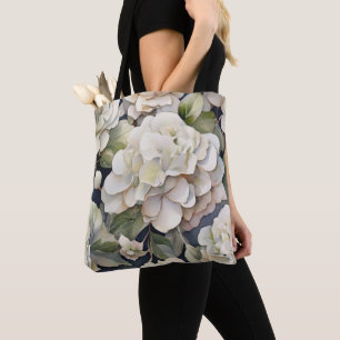 Elegant ivory pink green navy watercolor floral tote bag