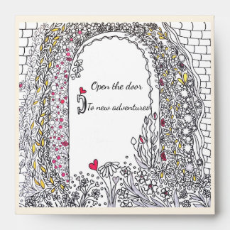 Elegant Ivory & Pink Heart Garden Door Envelope