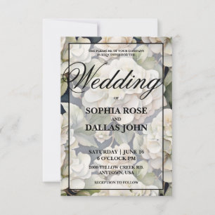 Elegant ivory pink navy watercolor floral Wedding Invitation