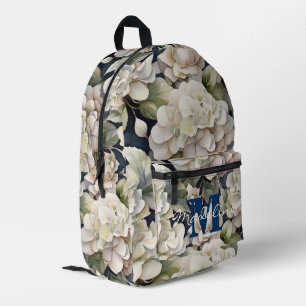 Elegant ivory pink sage watercolor floral monogram printed backpack