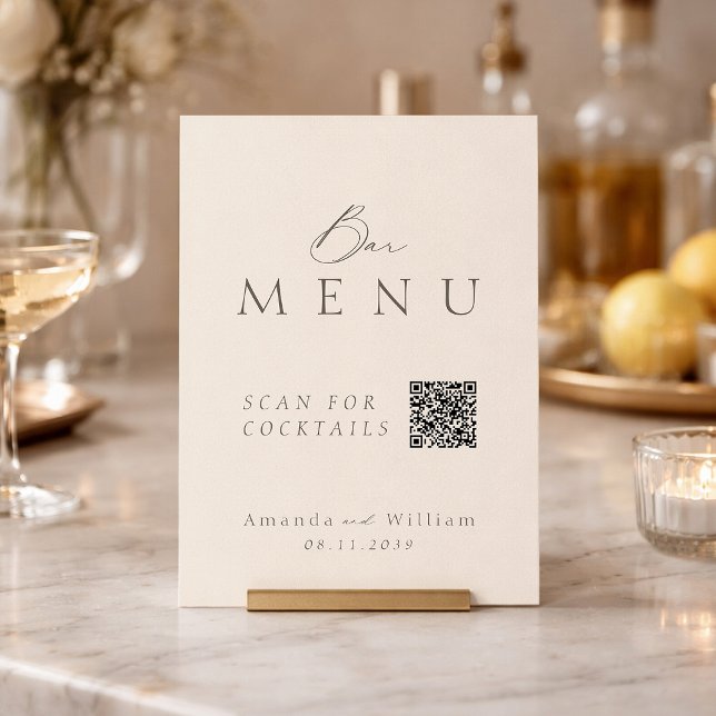 Elegant Ivory QR Code Wedding Bar Menu Sign Invitation (Creator Uploaded)
