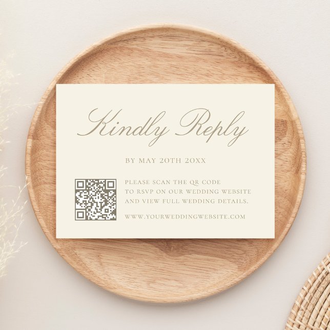 Elegant Ivory QR Code Wedding RSVP Card (Creator Uploaded)
