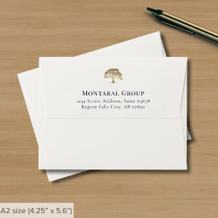 Elegant Ivory Return Address Gold Tree Envelope
