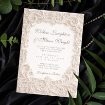 Elegant Ivory Rococo Scroll Wedding Invitation