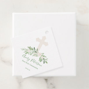 Elegant Ivory Rose First Holy Communion Favour Tags