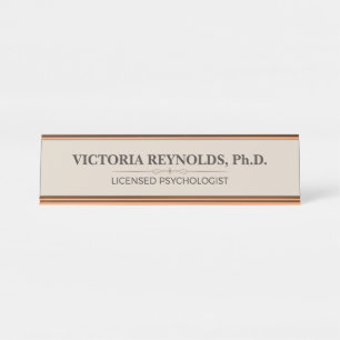 Elegant Ivory Rose Gold Psychologist Desk Name Plate