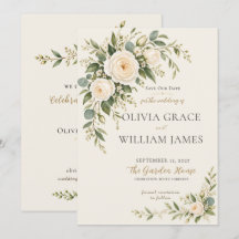 Elegant Ivory Rose Greenery Save the Date