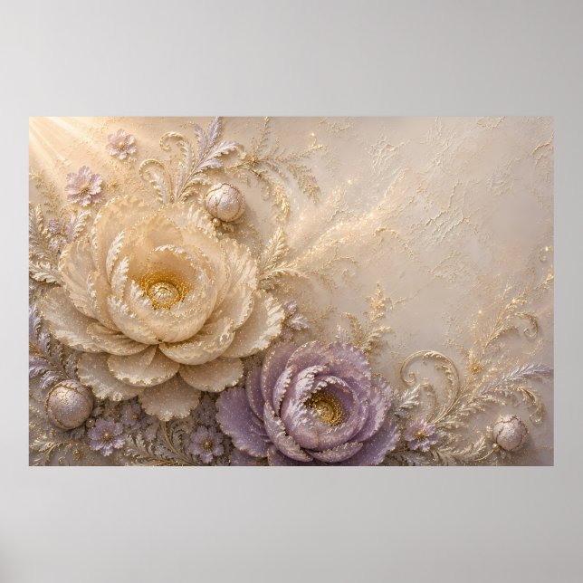 Elegant Ivory Rose Relief Art Poster (Front)