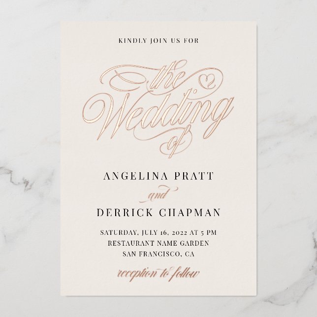 Elegant Ivory Rose Script Wedding Details (Front)