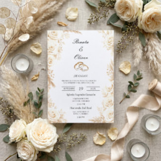 Elegant Ivory Rose Spanish Wedding natural beige Invitation