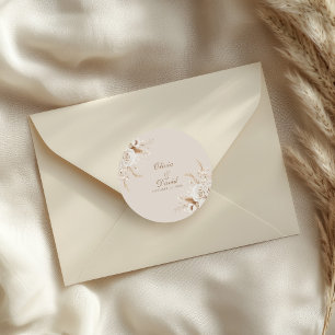 Elegant Ivory Rose Wedding Round Sticker