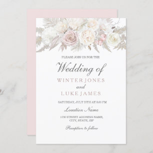 Elegant Ivory & Rose Winter Wonderland Wedding Invitation