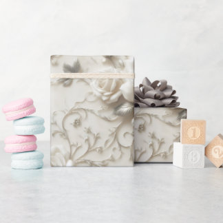 Elegant Ivory Rose with Silver Floral design Wrapping Paper
