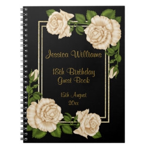Elegant Ivory Roses & Gold Glitter 18th Birthday Spiral Notebook