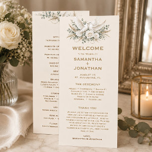 Elegant Ivory Roses Pearls Doves Programme