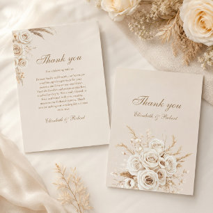 Elegant Ivory Roses Wedding Thank You Card