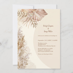 Elegant ivory rustic boho pampas grass wedding invitation
