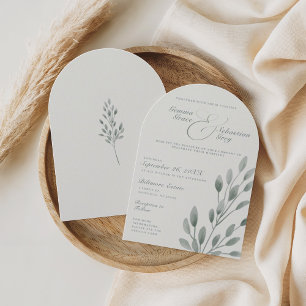 Elegant Ivory & Sage Fall Botanical Wedding Arch Invitation