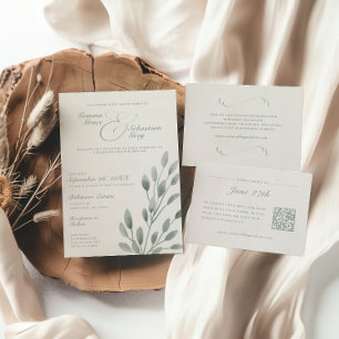 Elegant Ivory & Sage Fall Botanical Wedding Invitation