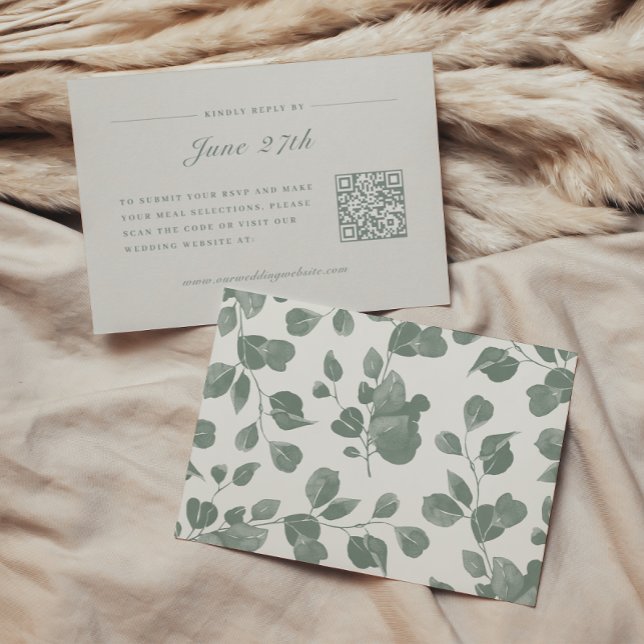 Elegant Ivory & Sage Fall Botanical Wedding RSVP Card (Creator Uploaded)