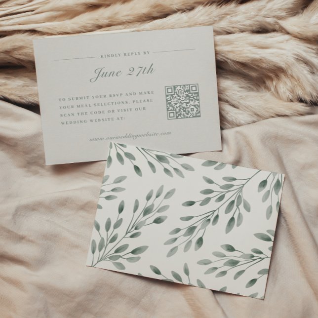 Elegant Ivory & Sage Fall Botanical Wedding RSVP Card (Creator Uploaded)