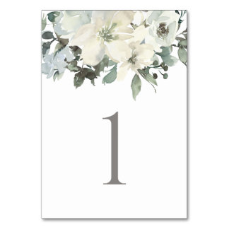 Elegant Ivory Sage Floral Greenery Wedding Table Number