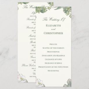 Elegant Ivory Sage Green Floral Wedding Ceremony Programme