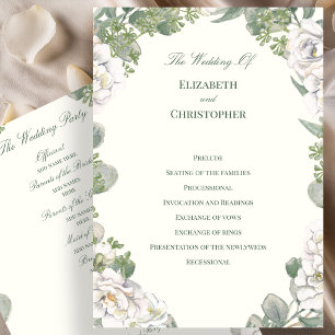 Elegant Ivory Sage Green Floral Wedding Ceremony Programme