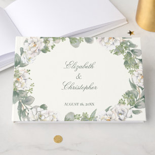 Elegant Ivory Sage Green Floral Wedding Guest Book