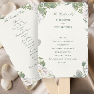 Elegant Ivory Sage Green Floral Wedding Program Hand Fan