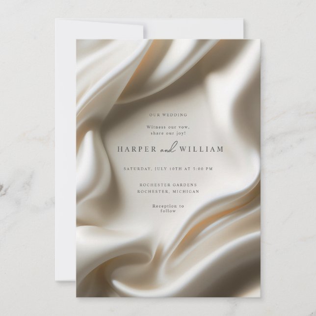 Elegant ivory satin wedding invitation (Front)