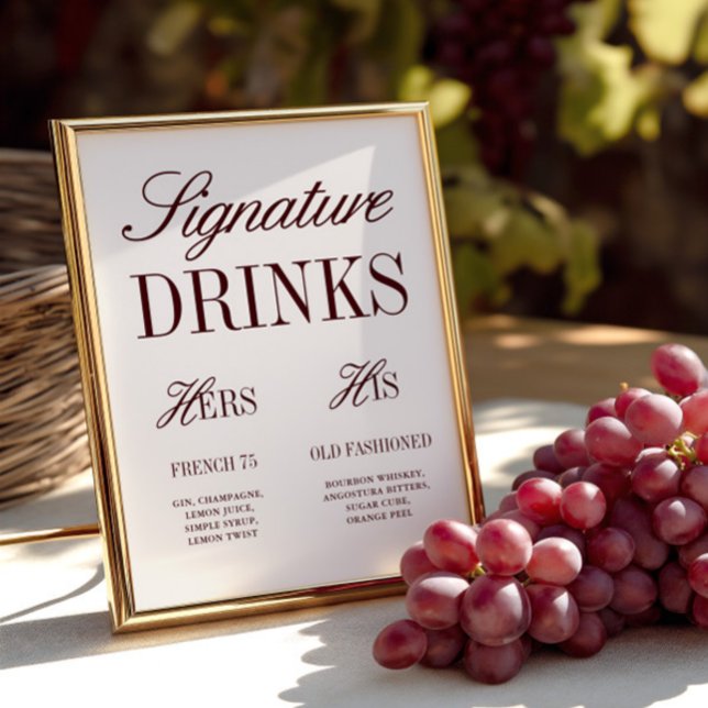 Elegant Ivory Signature Drinks Wedding Bar Sign (Elegant Ivory Signature Drinks Wedding Bar Sign)