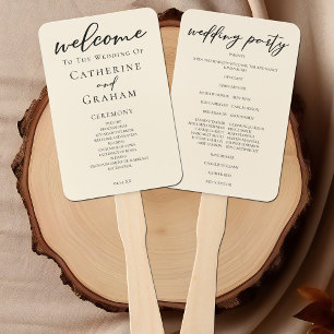 Elegant Ivory Simple Typography Wedding Program Hand Fan