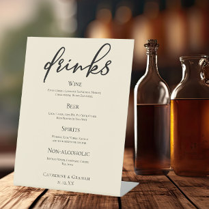 Elegant Ivory Simple Wedding Bar Menu Drinks Pedestal Sign