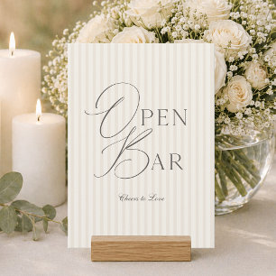 Elegant Ivory Stripe Open Bar Wedding Sign Invitation