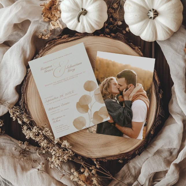 Elegant Ivory & Terracotta Fall Photo Wedding Invitation (Creator Uploaded)
