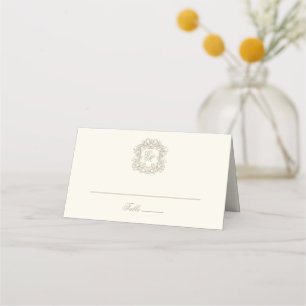 Elegant Ivory Vintage Crest Monogram Wedding Place Card