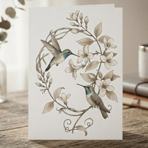 Elegant Ivory Vintage Hummingbird Wreath Note Card
