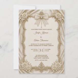 Elegant Ivory Vintage Lace Wedding Invitation