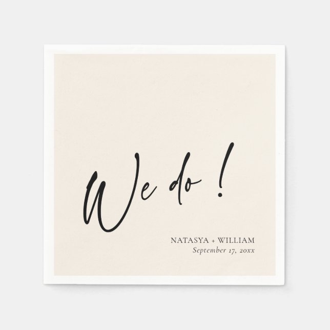 Elegant Ivory "We Do" Personalised Wedding Napkins (Front)