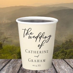 Elegant Ivory Wedding Personalised Minimalist Paper Cups