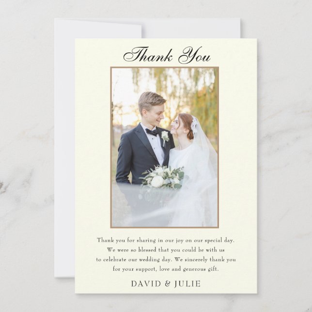 Elegant Ivory Wedding Photo Thank You Card (Front)