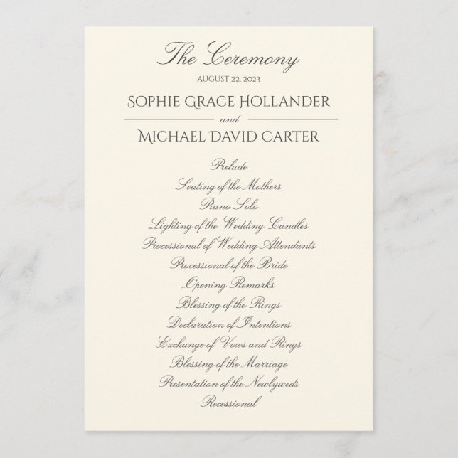 Elegant Ivory Wedding Program Programme (Front)