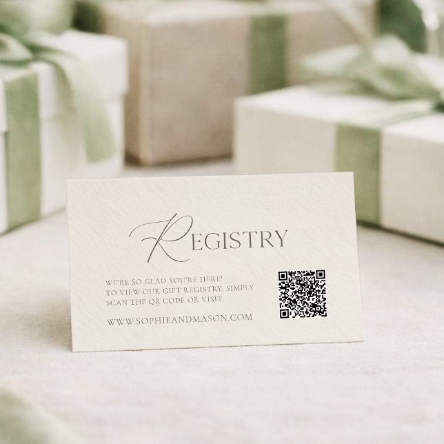 Elegant Ivory Wedding Registry Card with QR Code (Creator Uploaded)