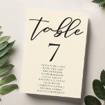 Elegant Ivory Wedding Table Number with Names Card<br><div class="desc">This sleek ivory wedding table number card with names features beautiful minimalist black typography on the cream colour for your formal event. Traditional colours combined with the current trend of simple script on neutral colour decor.</div>