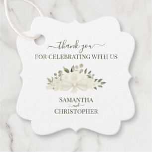 Elegant Ivory White Boho Roses Wedding Thank You Favour Tags