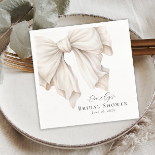 Elegant Ivory White Bow on Pink Bridal Shower Napkin