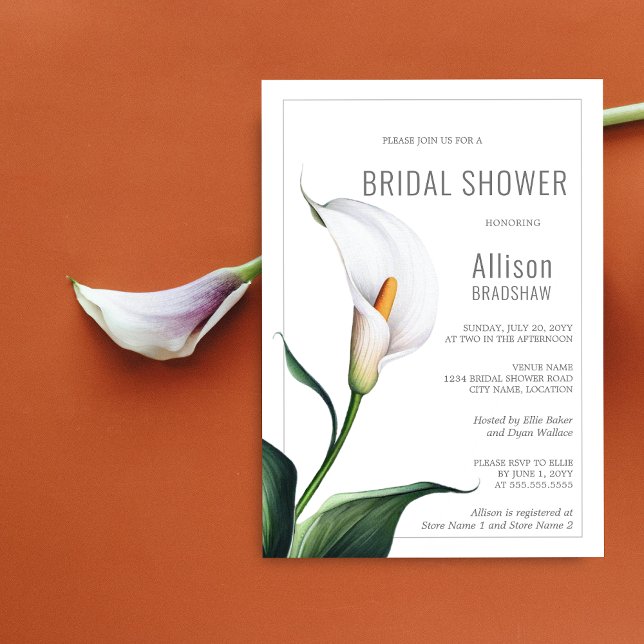 Elegant Ivory White Calla Lily Bridal Shower Invitation (Elegant white calla lily bridal shower invitation front view.)